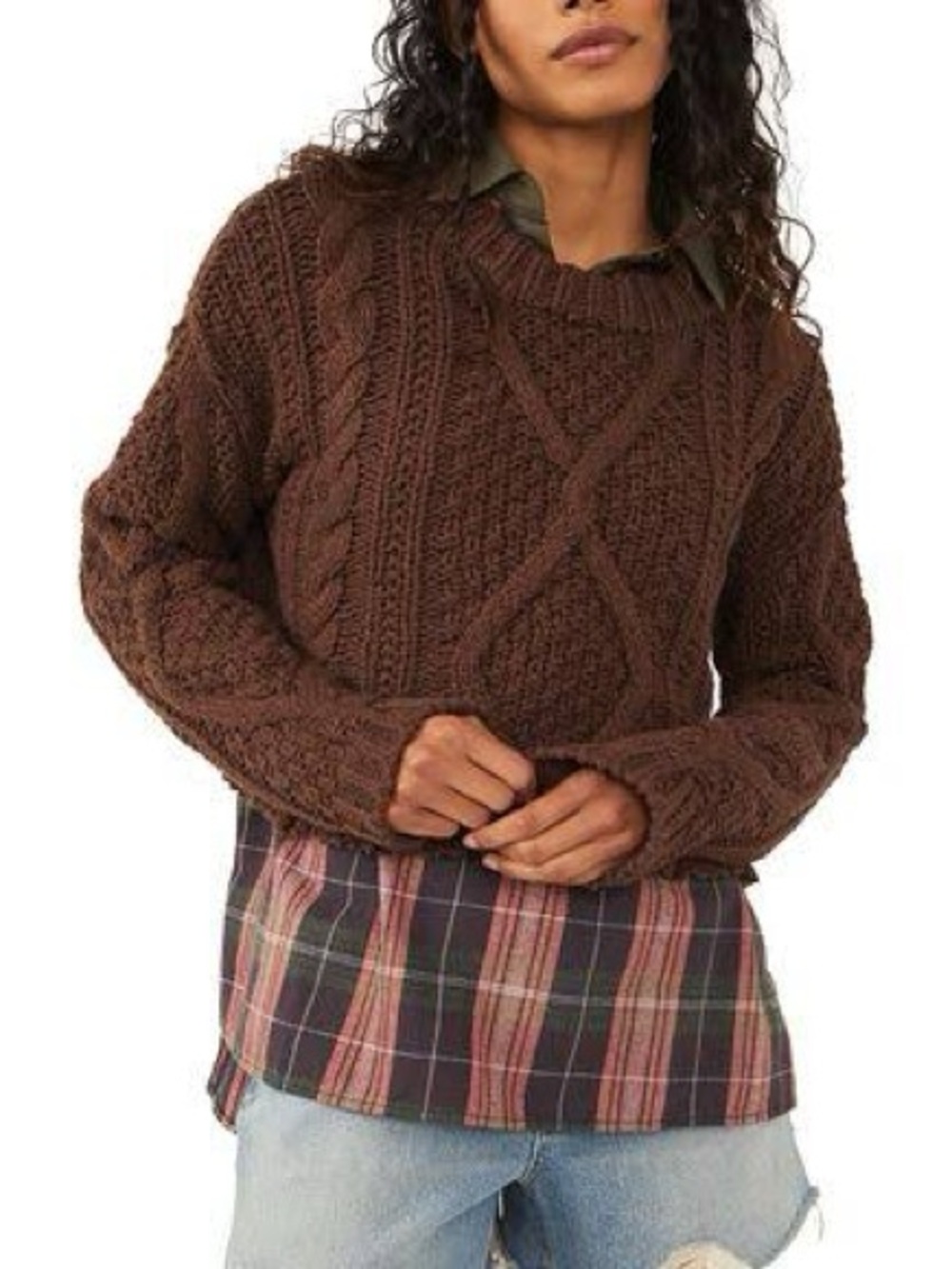 Free People Cutting Edge Cable Knit Sweater - Chocolate Lava